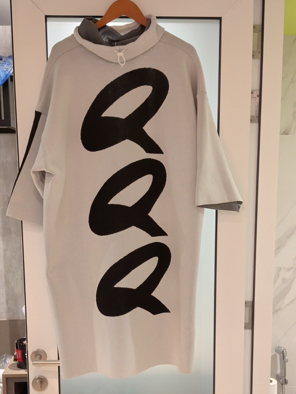 Issey Miyake Light Gray Short-Sleeve Graphic Tee with Black Motif